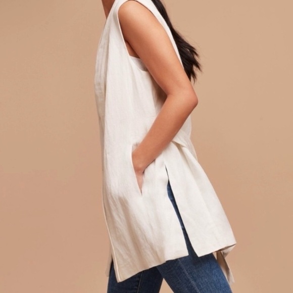 Wilfred Aritzia Niveau Black Linen Blend Longline Vest Pockets Tie Sz S - Picture 4 of 10
